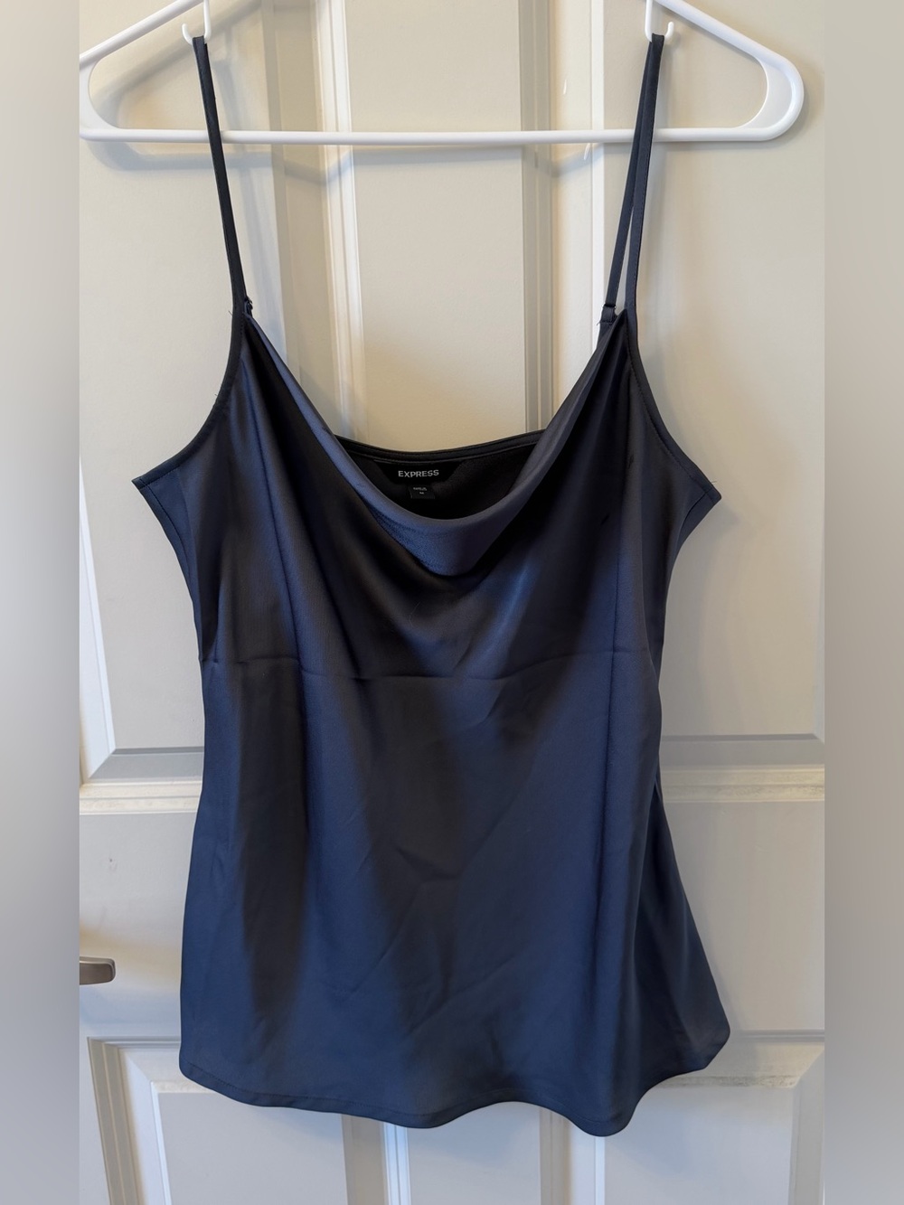 Express Satin Cowl Neck Tank, Gray, Medium